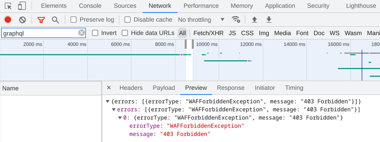 An introspection query is blocked by WAF