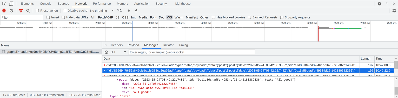 Real-time updates via a WebSocket channel